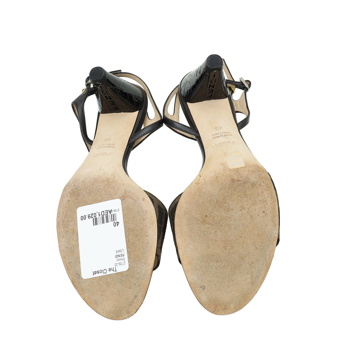 Fendi Bicolor Zucca Ankle Strap Sandal 40