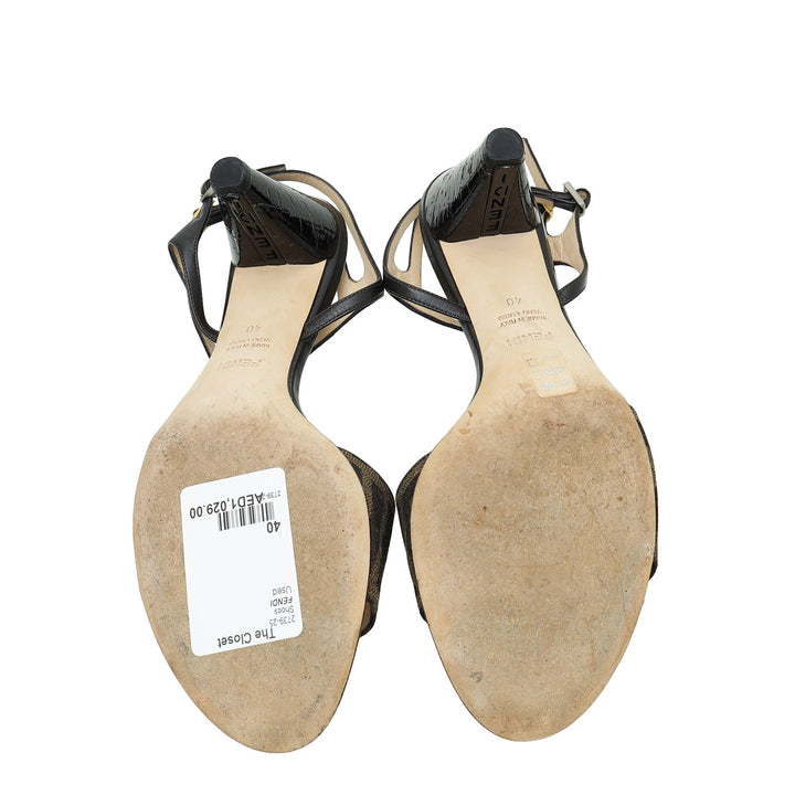 Fendi Bicolor Zucca Ankle Strap Sandal 40