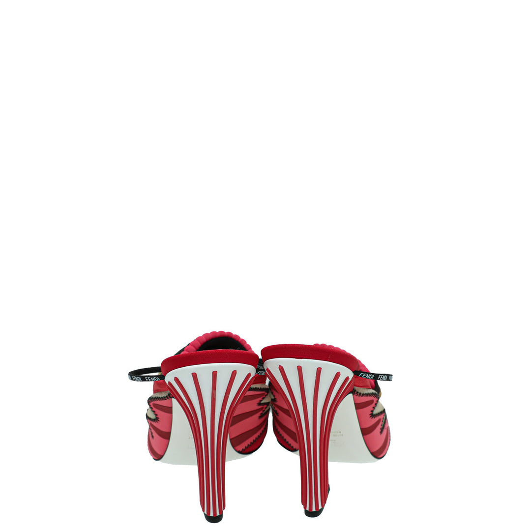 Fendi Red Multicolor Colibri Appliquéd Mesh And Neoprene Sandal 40