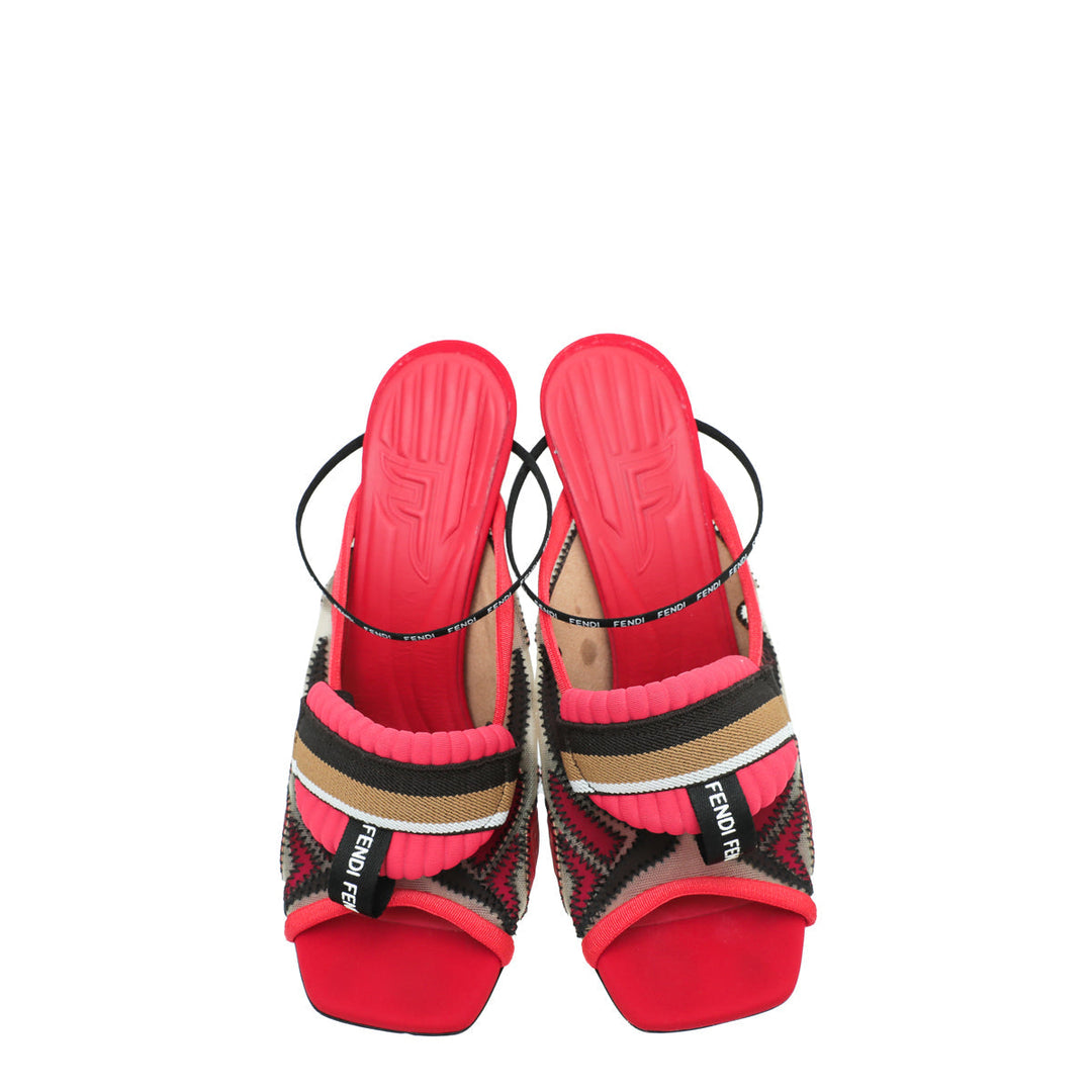 Fendi Red Multicolor Colibri Appliquéd Mesh And Neoprene Sandal 40