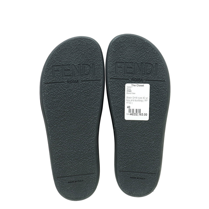 Fendi Black Vitello Fendigraphy Slide Sandals 40