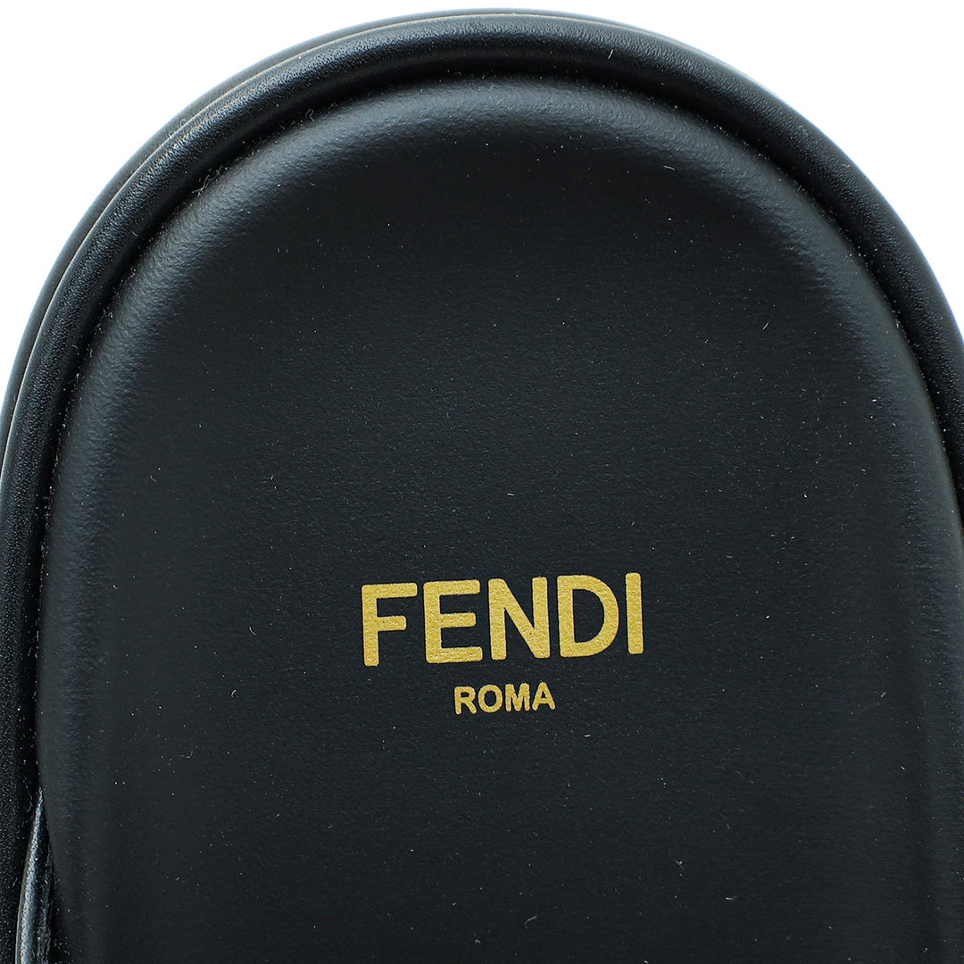 Fendi Black Vitello Fendigraphy Slide Sandals 40