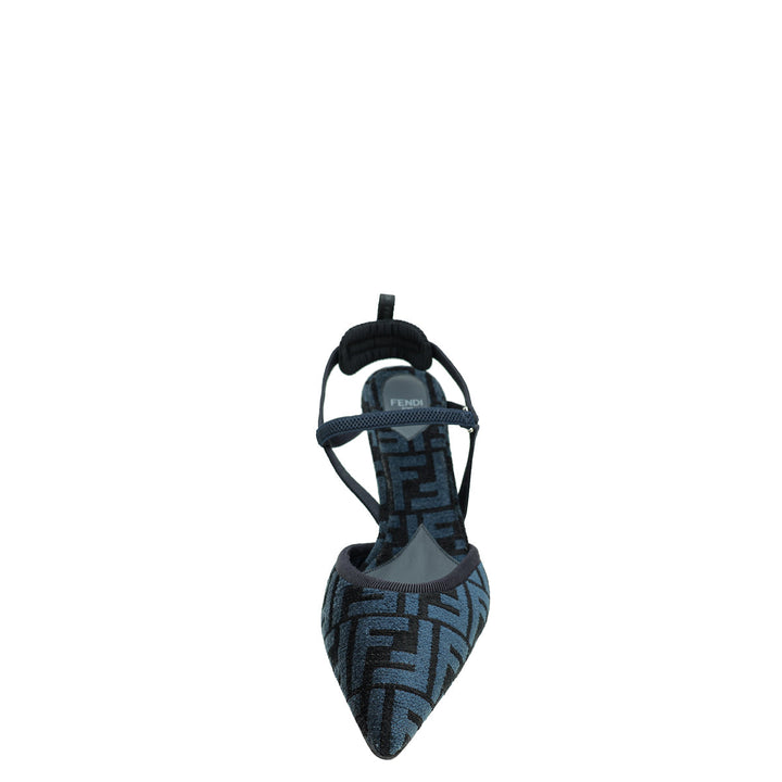 Fendi Dark Blue FF Velvet Colibri Lite Slingback Pumps 42