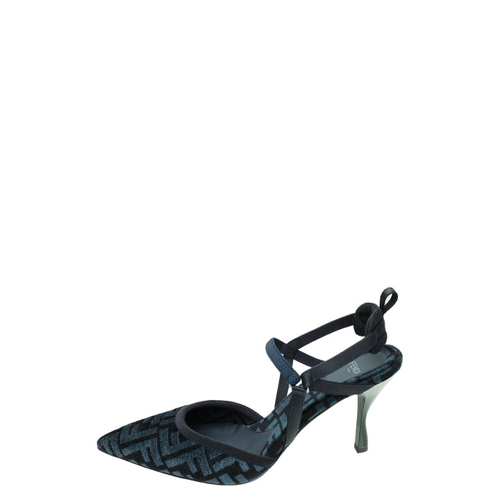 Fendi Dark Blue FF Velvet Colibri Lite Slingback Pumps 42