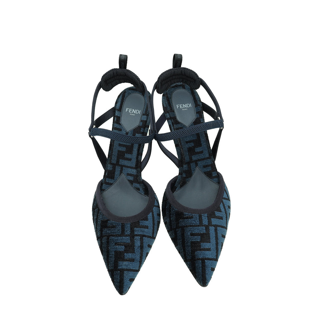 Fendi Dark Blue FF Velvet Colibri Lite Slingback Pumps 42