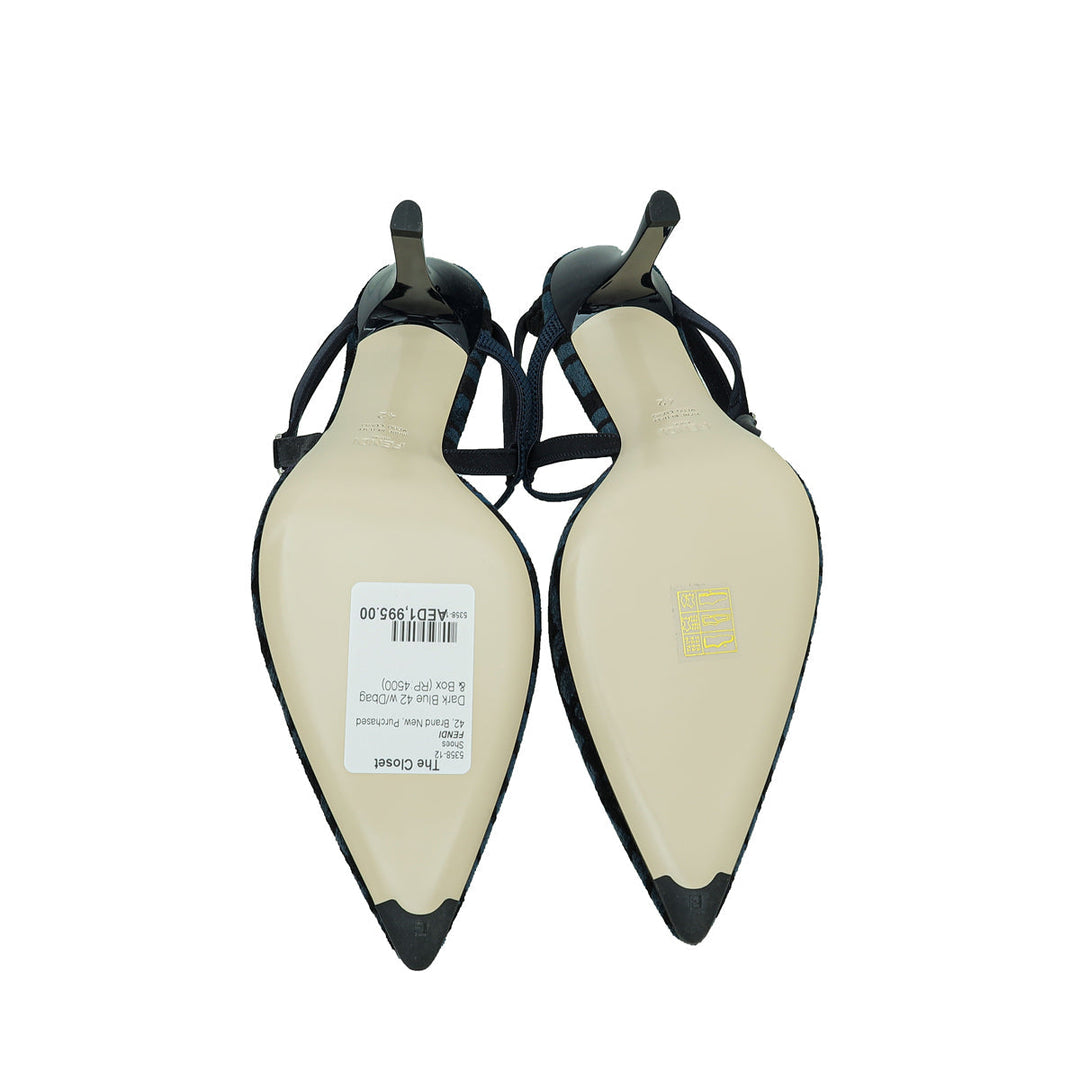 Fendi Dark Blue FF Velvet Colibri Lite Slingback Pumps 42