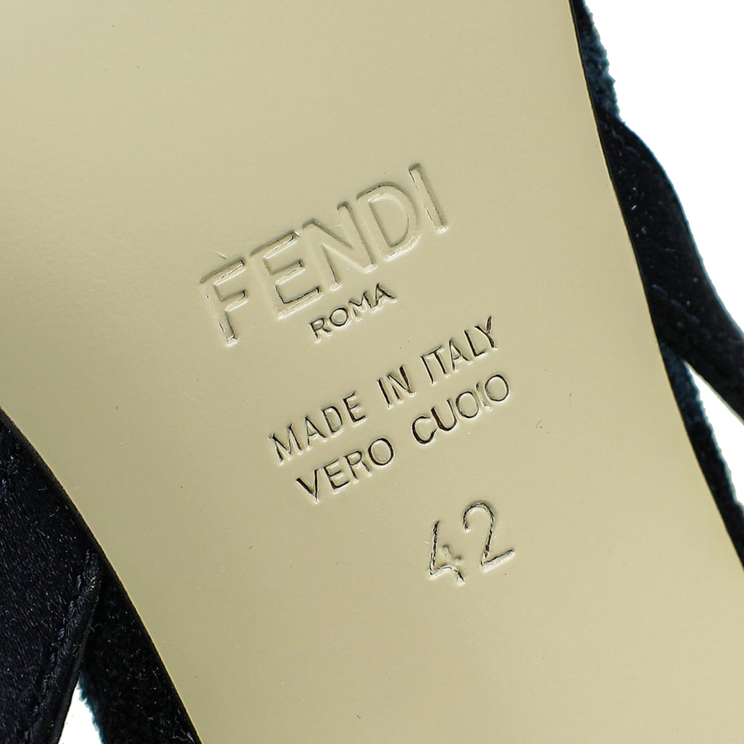 Fendi Dark Blue FF Velvet Colibri Lite Slingback Pumps 42