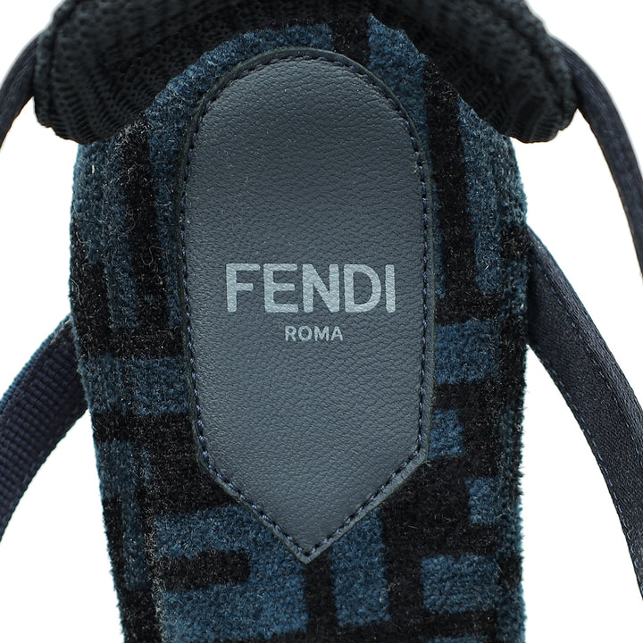 Fendi Dark Blue FF Velvet Colibri Lite Slingback Pumps 42