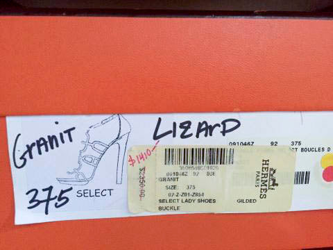 Top quality Hermes Lizard Granit Wooden Heels with Box Size 37 1/2