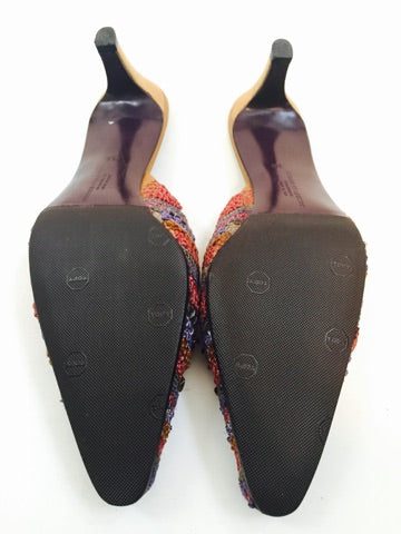 RENAUD PELLEGRINO Pointed Toe Mule Heels with Crafted Beaded Detail Size 6