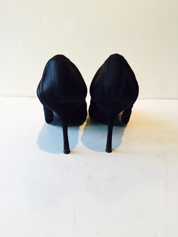 DOLCE & GABBANA Black Satin Ruched Open Toe Heels Size 7