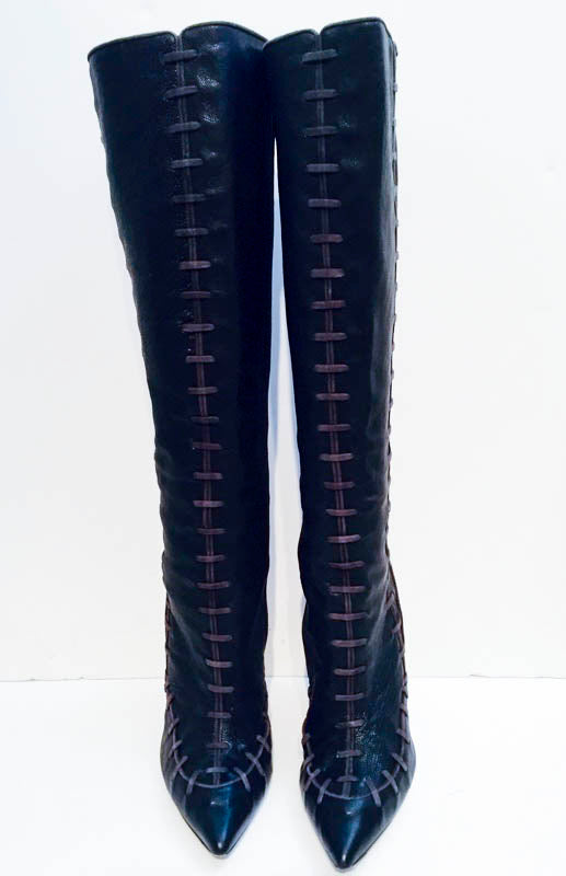 OSCAR DE LA RENTA Black Leather Knee High Pointed Boots Size 9