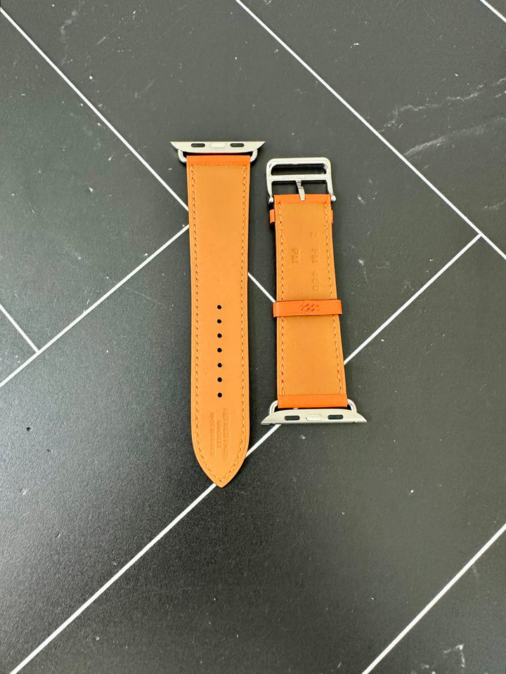Premium Handmade Hermes Orange Leather Apple Watch Band