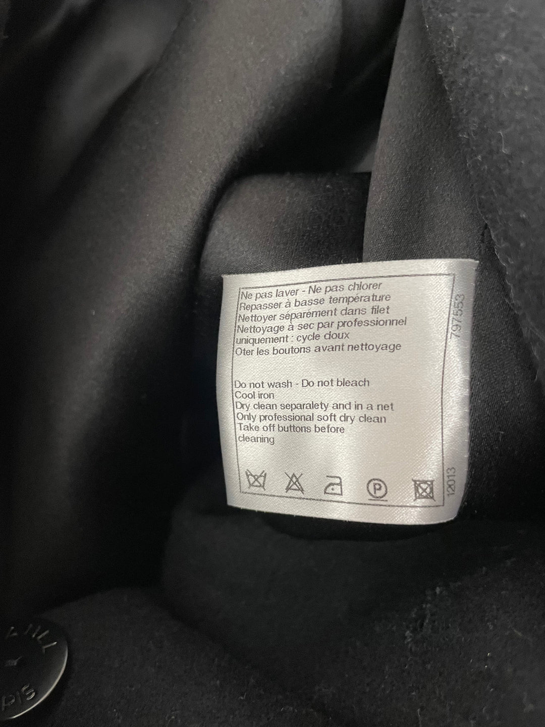 Top Quality Chanel Black Wool Coat with Square Ruthenium CC Logo Buttons Size FR 34 (UK 6)