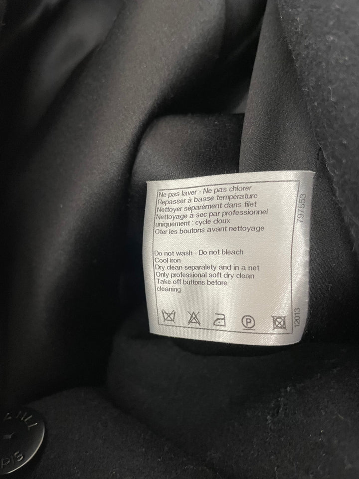 Top Quality Chanel Black Wool Coat with Square Ruthenium CC Logo Buttons Size FR 34 (UK 6)