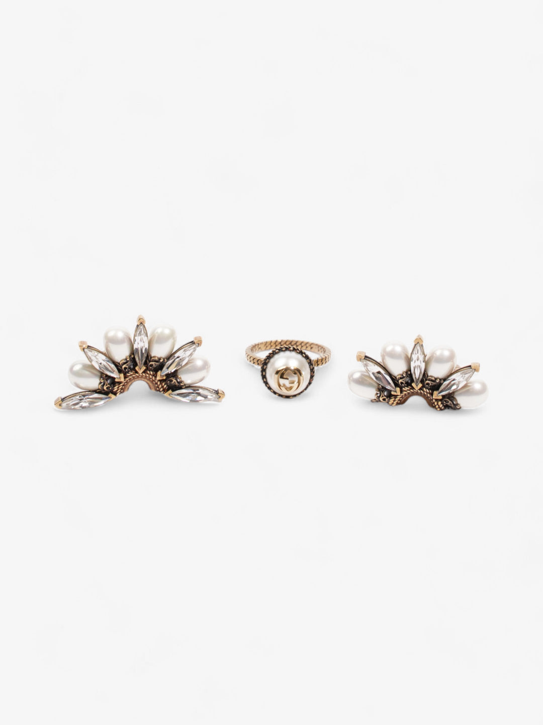 Gucci 3 In 1 Flower Ring Gold / Pearl Base Metal Small