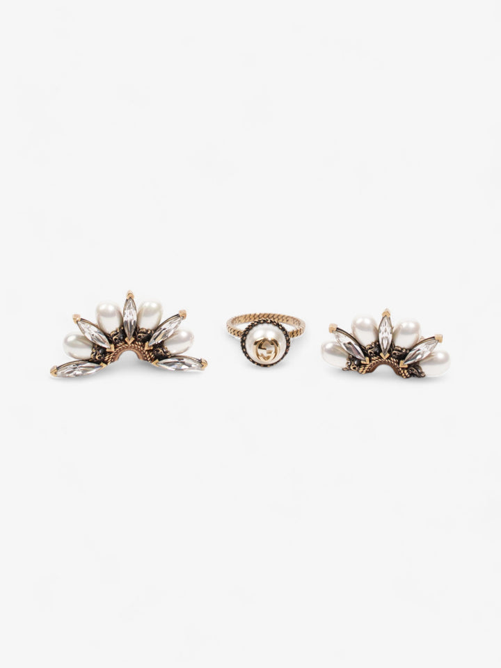 Gucci 3 In 1 Flower Ring Gold / Pearl Base Metal Small