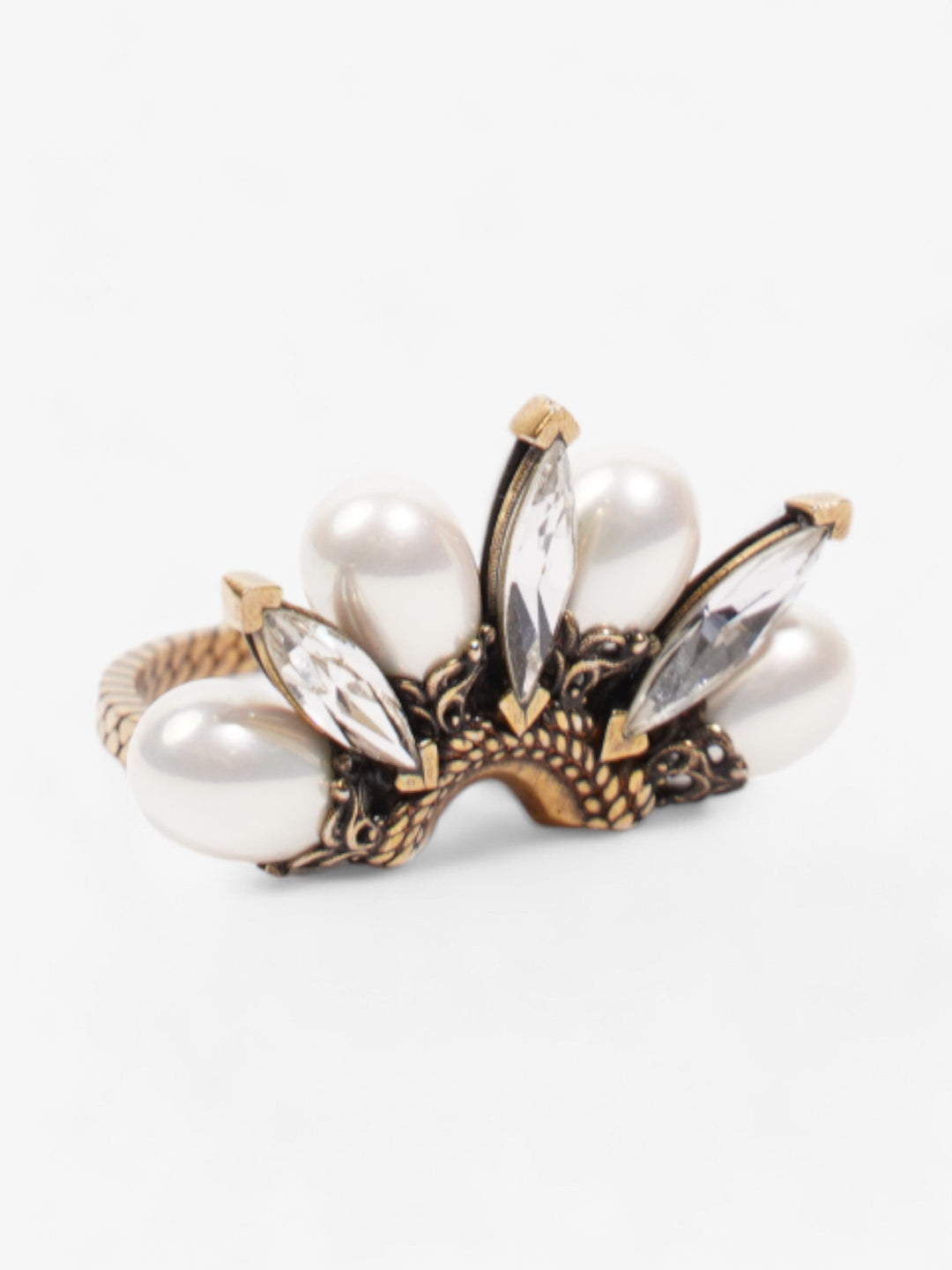 Gucci 3 In 1 Flower Ring Gold / Pearl Base Metal Small