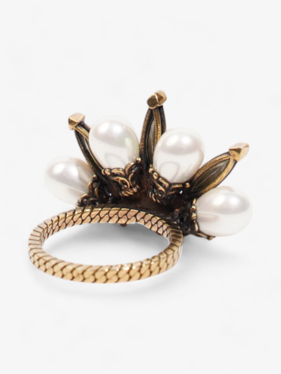 Gucci 3 In 1 Flower Ring Gold / Pearl Base Metal Small