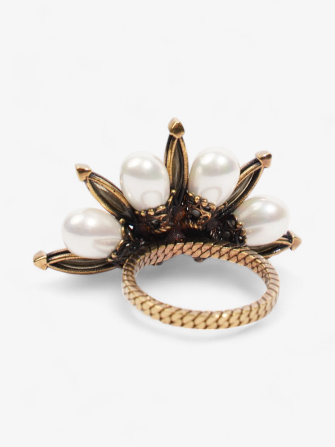 Gucci 3 In 1 Flower Ring Gold / Pearl Base Metal Small