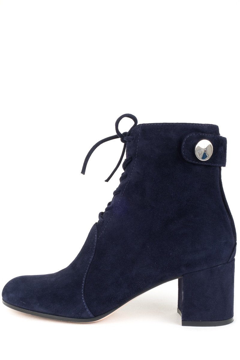 Gianvito Rossi Navy Blue Suede Lace Up Ankle Booties 39