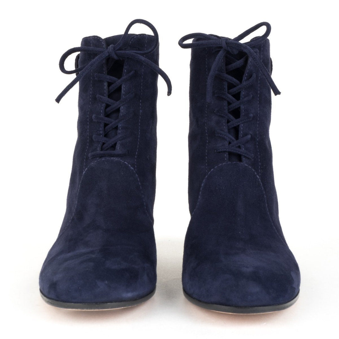 Gianvito Rossi Navy Blue Suede Lace Up Ankle Booties 39