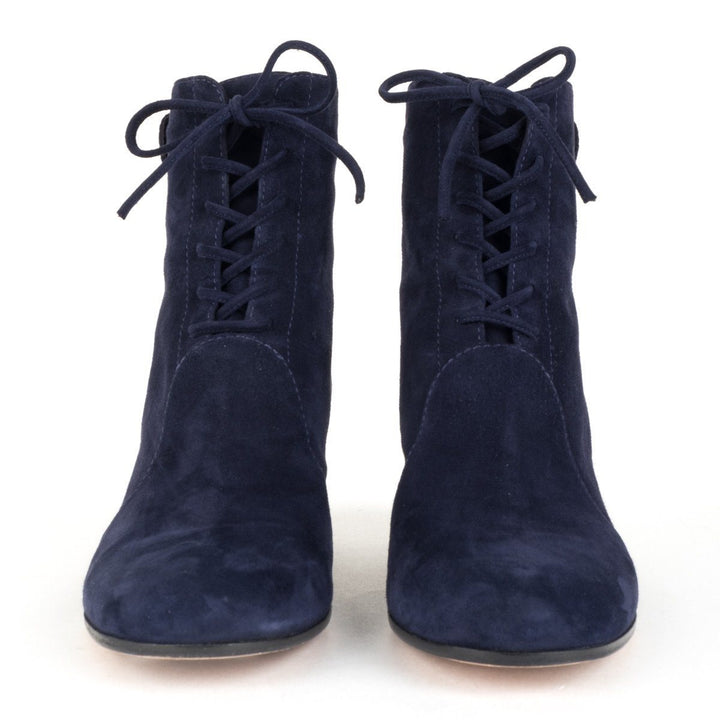 Gianvito Rossi Navy Blue Suede Lace Up Ankle Booties 39