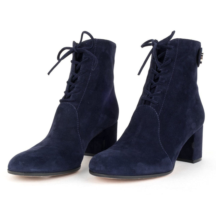 Gianvito Rossi Navy Blue Suede Lace Up Ankle Booties 39