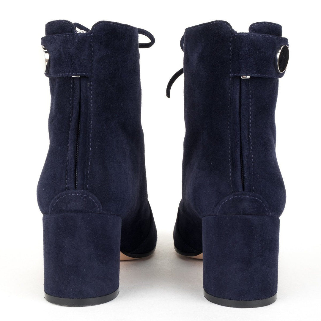 Gianvito Rossi Navy Blue Suede Lace Up Ankle Booties 39