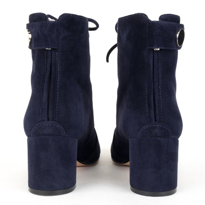Gianvito Rossi Navy Blue Suede Lace Up Ankle Booties 39