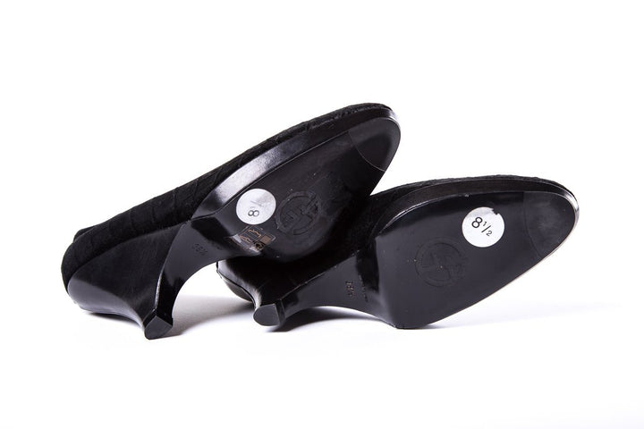 Giorgio Armani Black Velvet Embossed Wedge SZ 38.5 sale