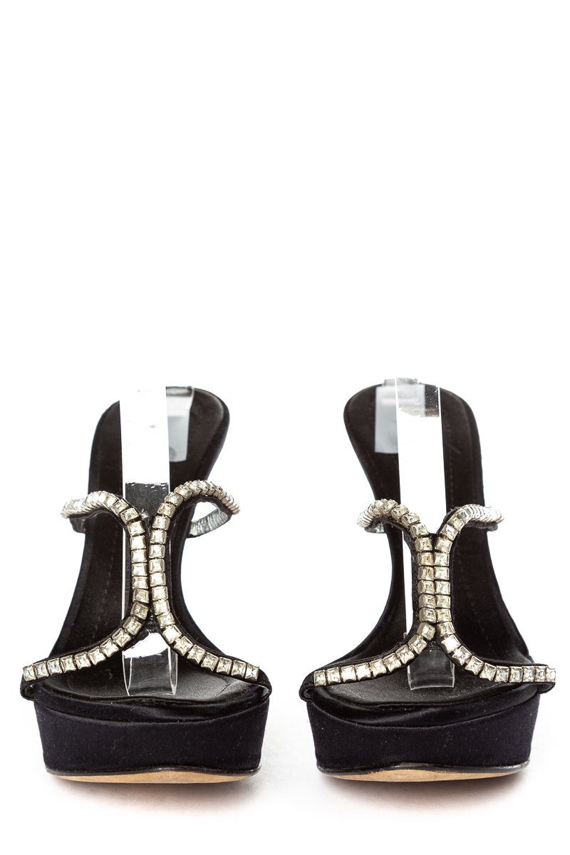 Giuseppe Zanotti Black Satin & Crystal Sandals 35.5