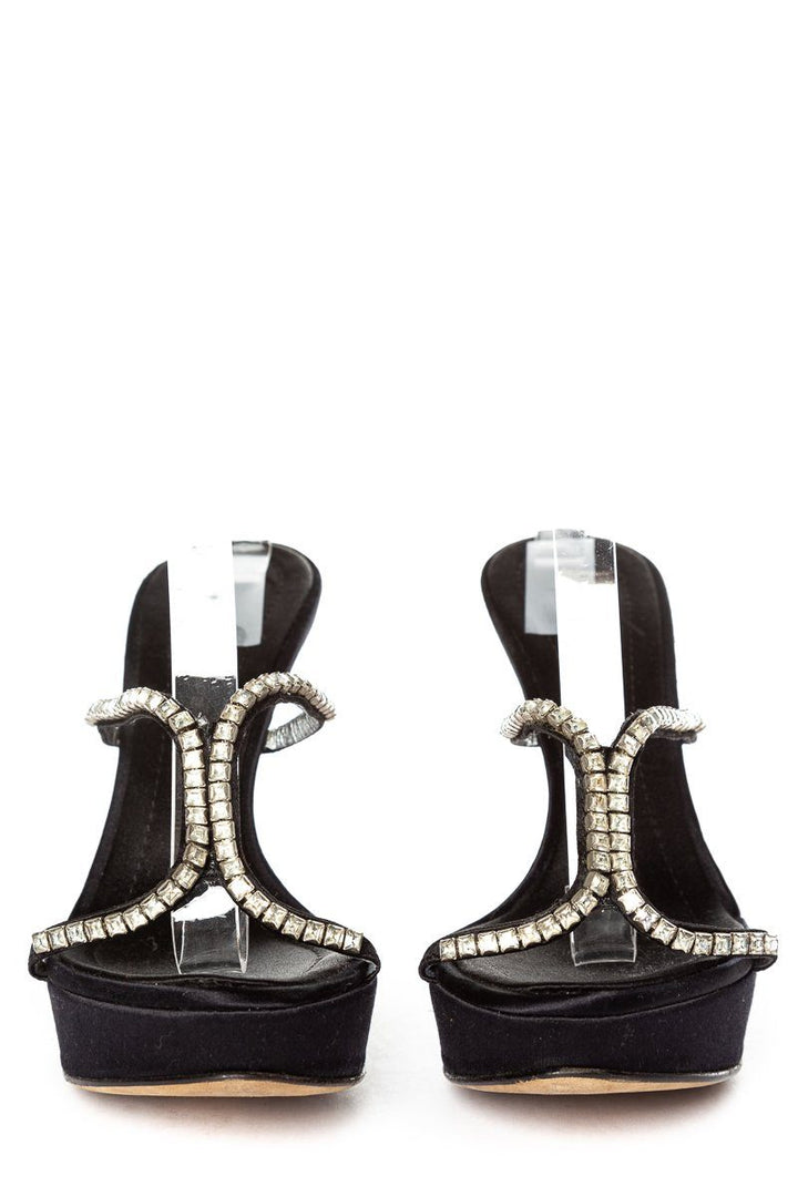 Giuseppe Zanotti Black Satin & Crystal Sandals 35.5