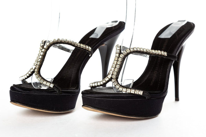 Giuseppe Zanotti Black Satin & Crystal Sandals 35.5
