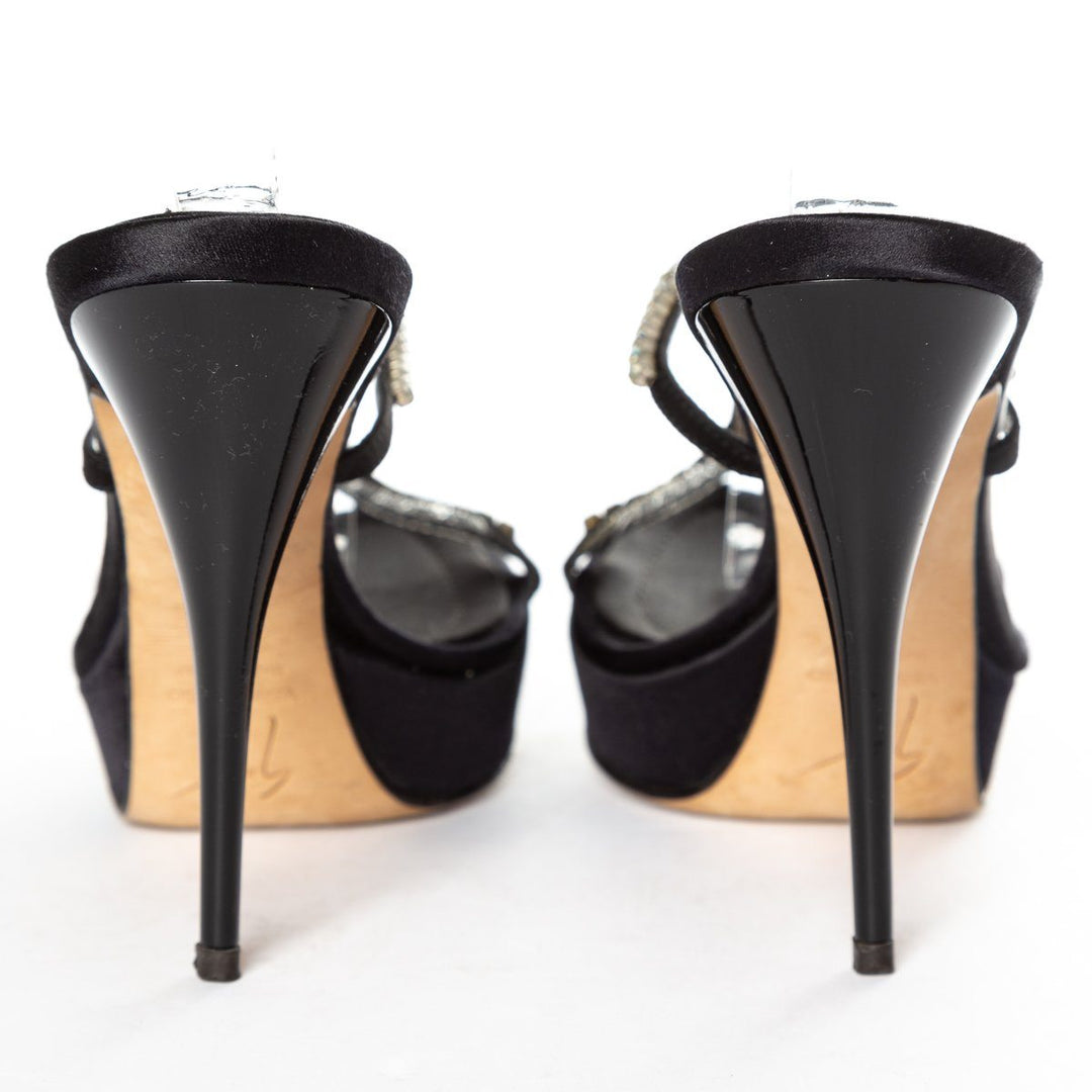 Giuseppe Zanotti Black Satin & Crystal Sandals 35.5