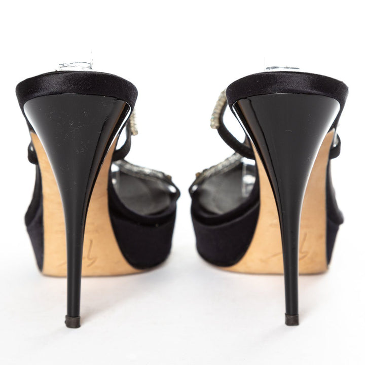 Giuseppe Zanotti Black Satin & Crystal Sandals 35.5