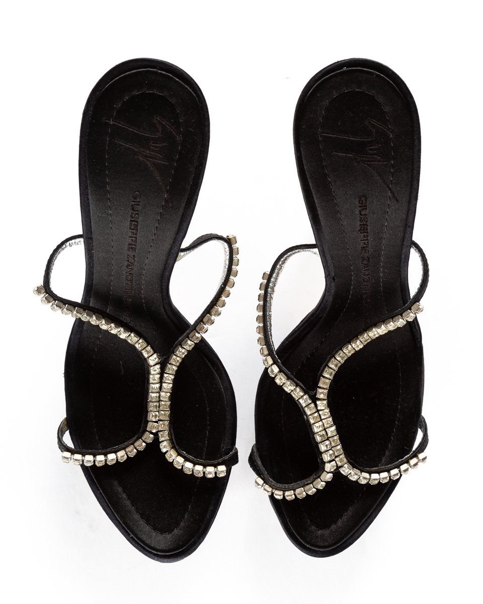 Giuseppe Zanotti Black Satin & Crystal Sandals 35.5