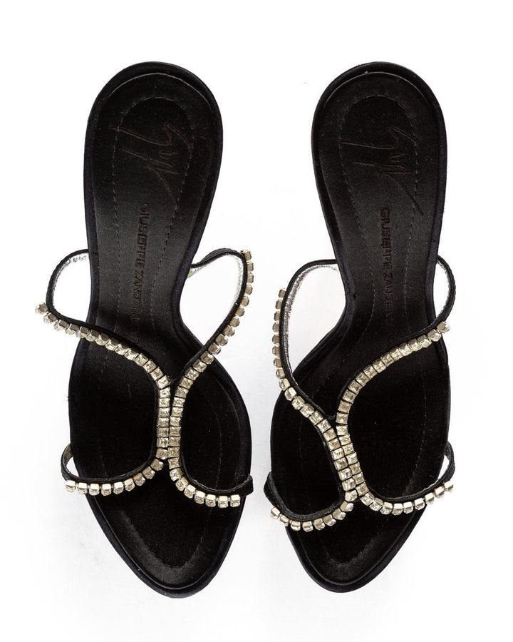 Giuseppe Zanotti Black Satin & Crystal Sandals 35.5