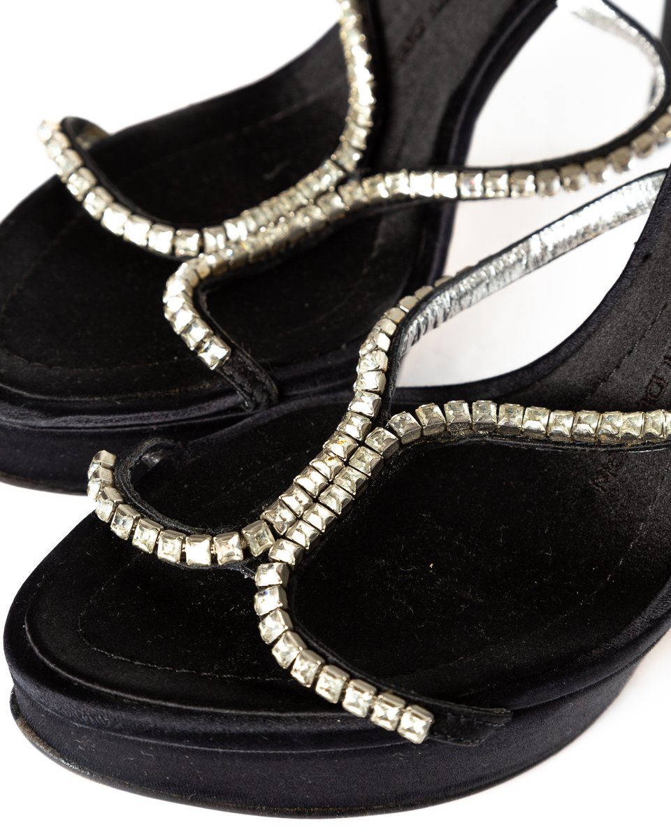Giuseppe Zanotti Black Satin & Crystal Sandals 35.5