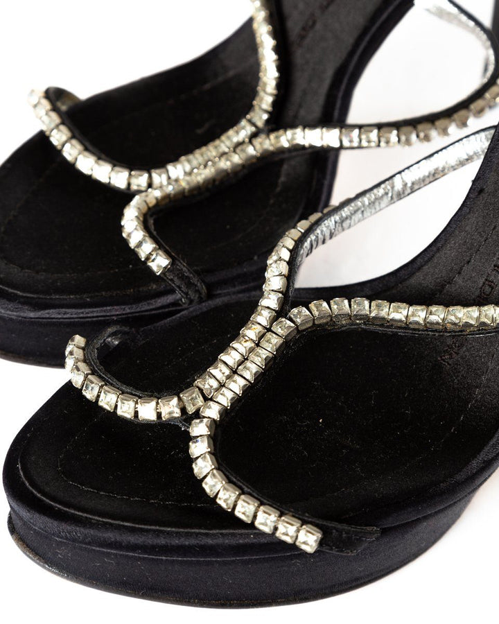 Giuseppe Zanotti Black Satin & Crystal Sandals 35.5