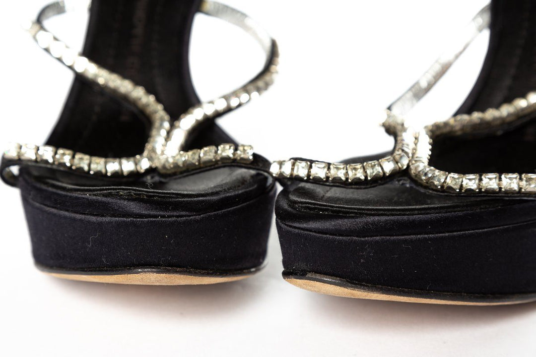 Giuseppe Zanotti Black Satin & Crystal Sandals 35.5