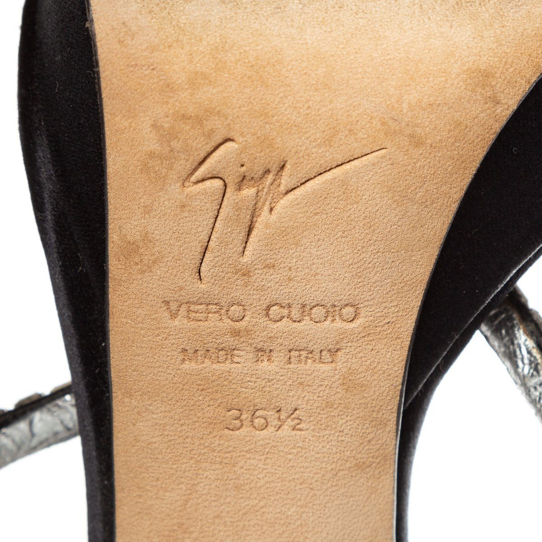 Giuseppe Zanotti Black Satin & Crystal Sandals 35.5