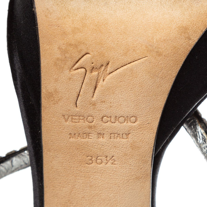 Giuseppe Zanotti Black Satin & Crystal Sandals 35.5