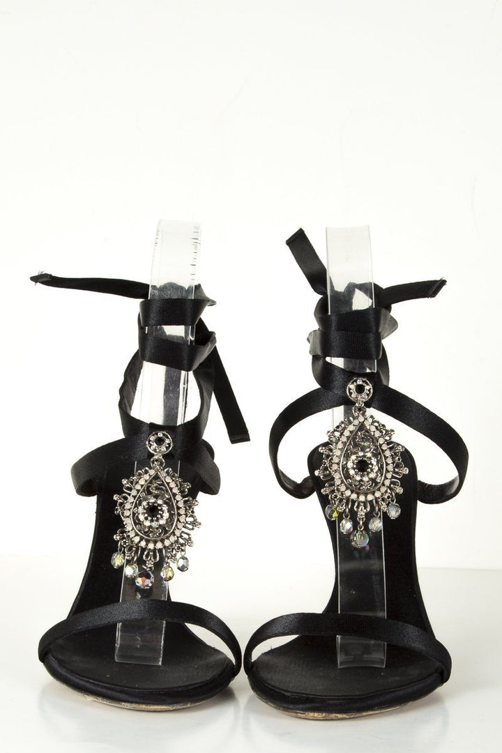 Giuseppe Zanotti Black Satin Embellished Sandals 7