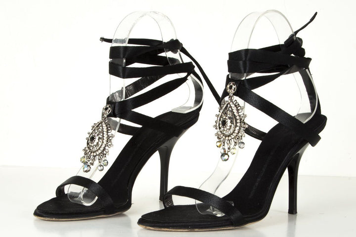 Giuseppe Zanotti Black Satin Embellished Sandals 7