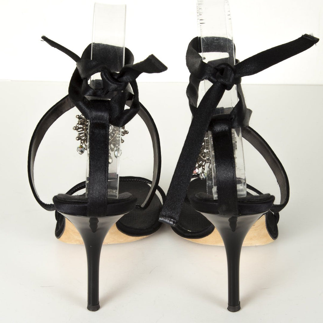 Giuseppe Zanotti Black Satin Embellished Sandals 7