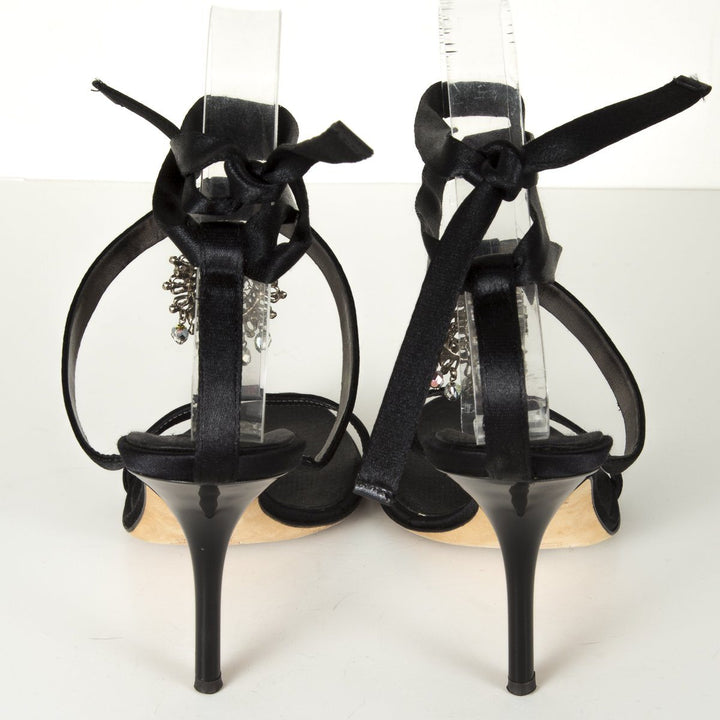 Giuseppe Zanotti Black Satin Embellished Sandals 7