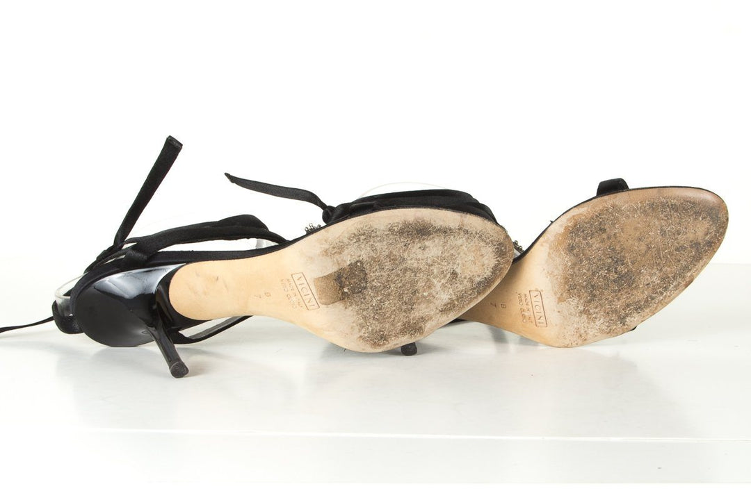 Giuseppe Zanotti Black Satin Embellished Sandals 7