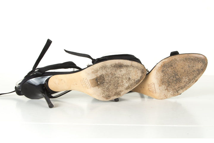 Giuseppe Zanotti Black Satin Embellished Sandals 7