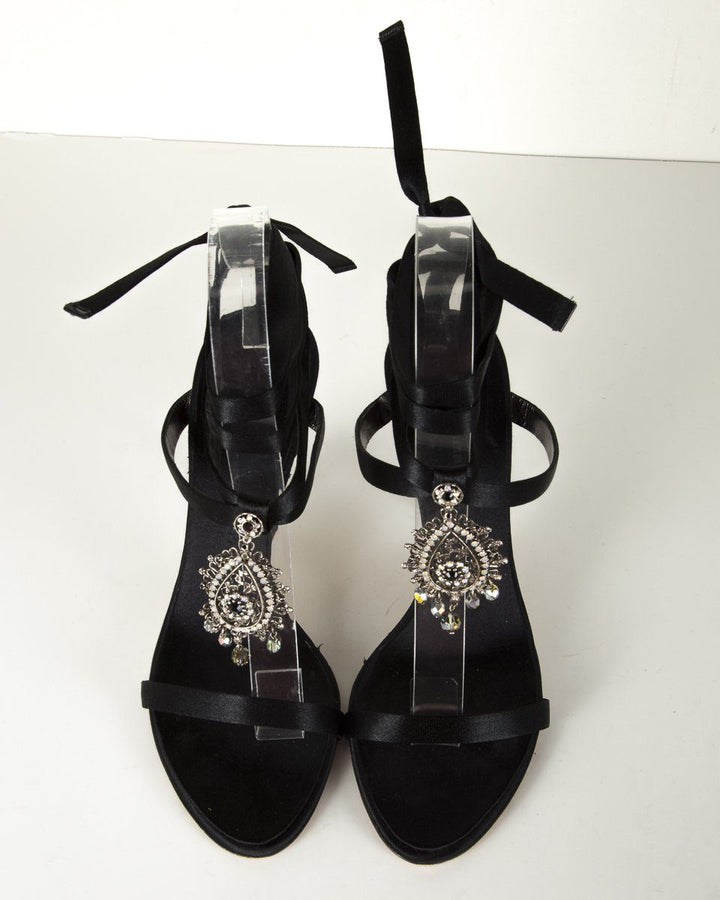 Giuseppe Zanotti Black Satin Embellished Sandals 7